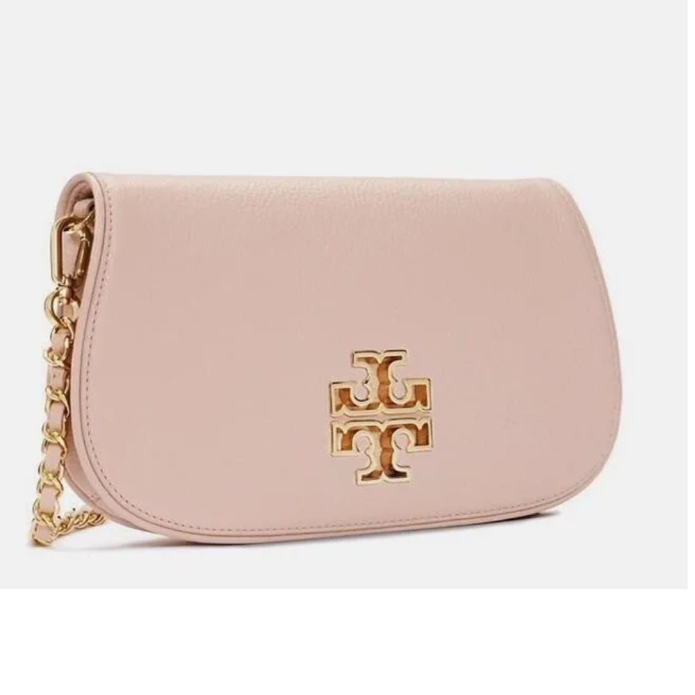 Tory Burch Britten Pale Pink Leather Gold Chain Strap Crossbody/Clutch Bag